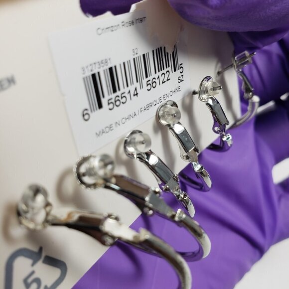 Women's Set of 3 pairs of Polished Silver tone Multiple sizes Hoop Earrings - Picture 3 of 7